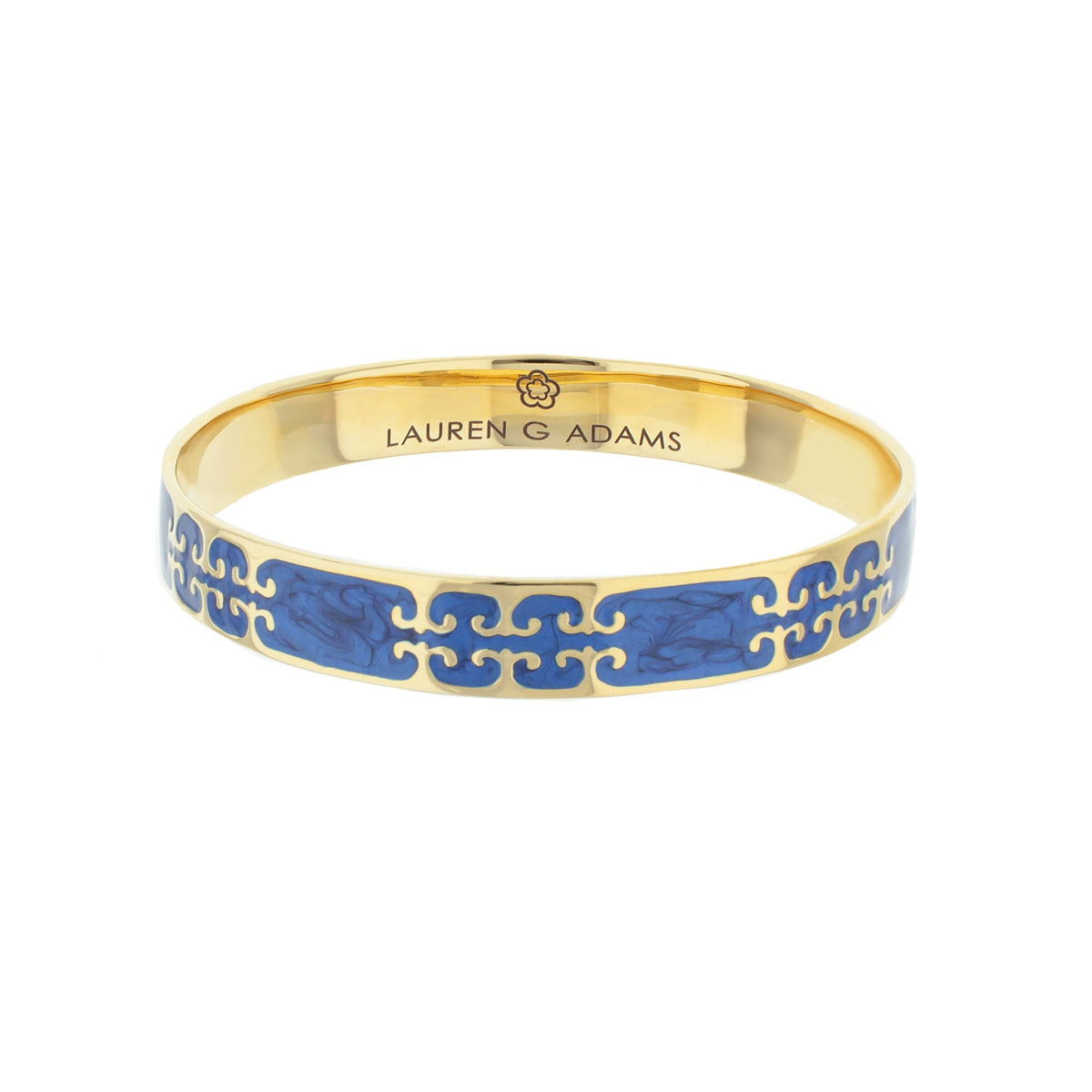 Gothic Love Slip-On bracelet by Lauren G Adams, blue enamel pattern on gold-tone band on Tampa Home & Garden Store