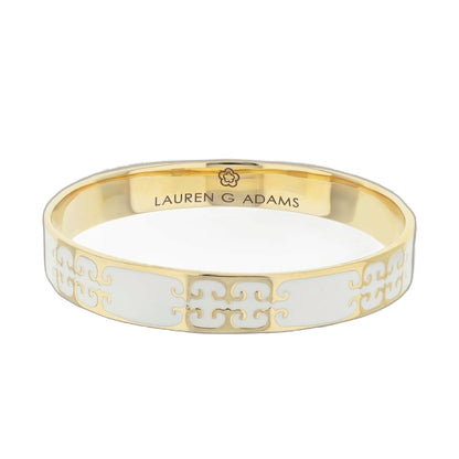 Gothic Love Slip-On Bangle in gold with white enamel, ornate scrollwork, Lauren G Adams on Tampa Home & Garden Store