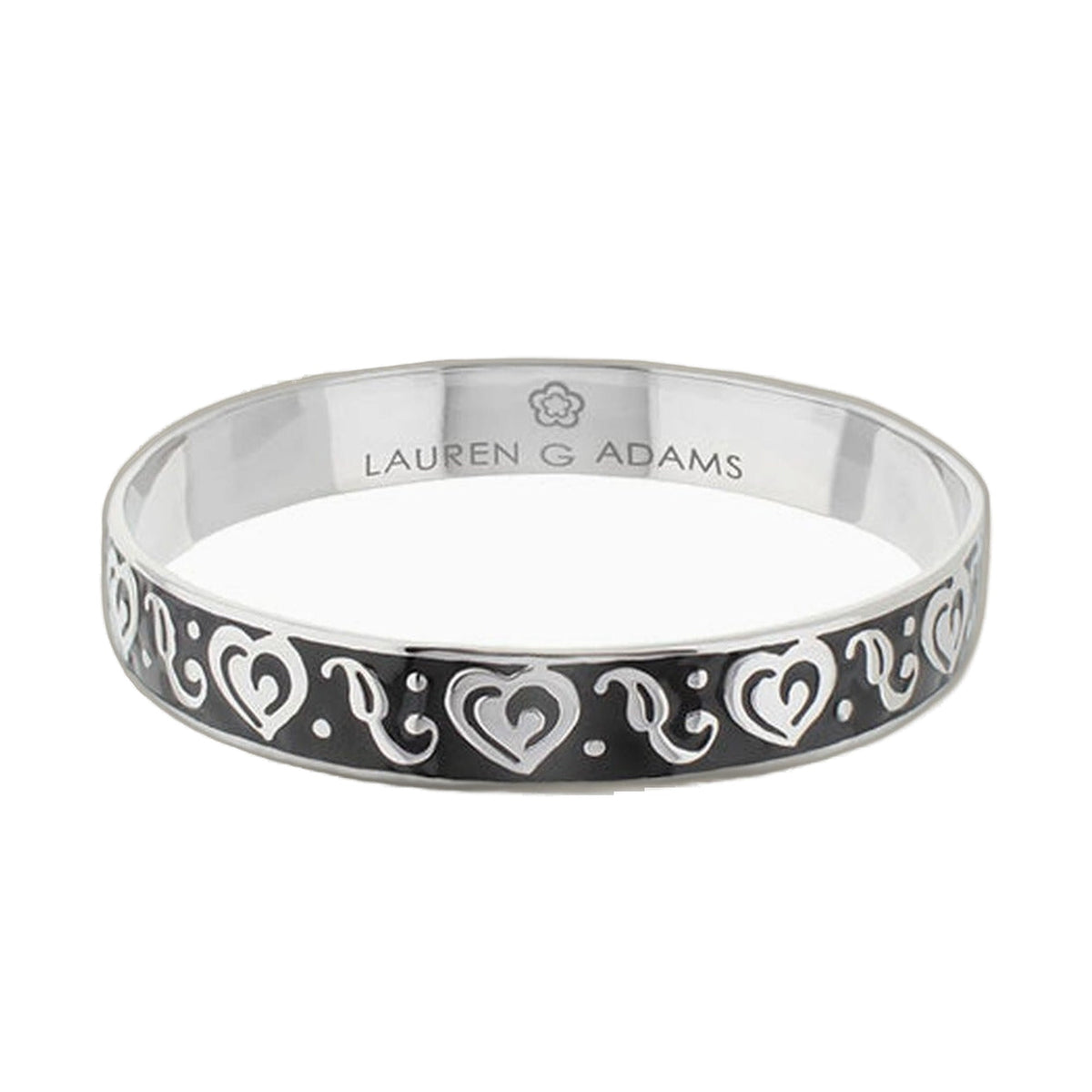 Hidden Hearts Slip-On Bangle bracelet in black with white heart motif by Lauren G Adams on Tampa Home & Garden Store