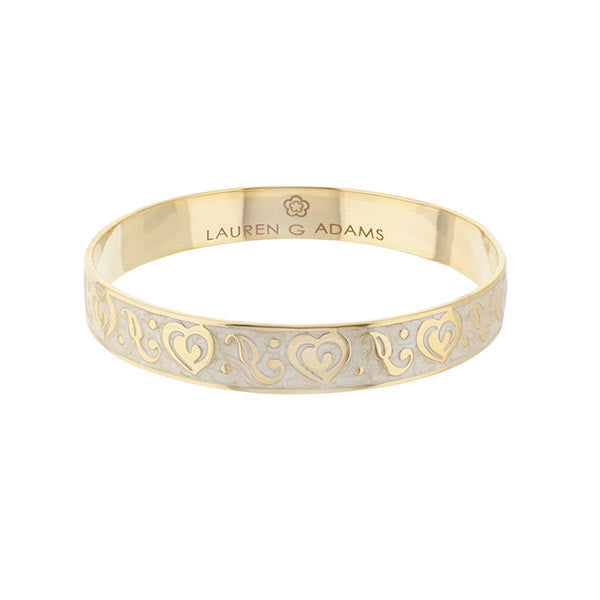 Hidden Hearts Slip-On Bangle by Lauren G Adams, two-tone gold bracelet with heart motif on Tampa Home & Garden Store