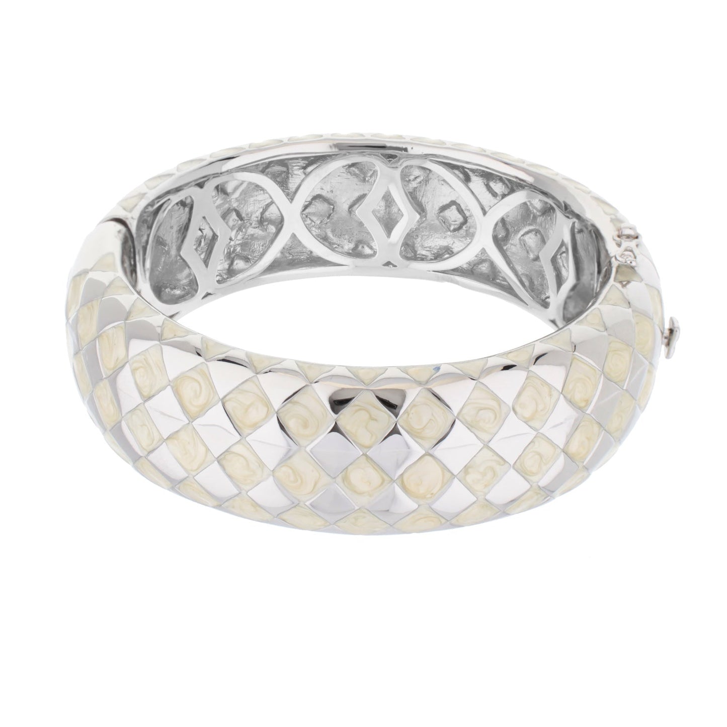 Checker Chic Bangle Wide Open Lattice bracelet by Lauren G Adams with cream mosaic squares on Tampa Home & Garden Store