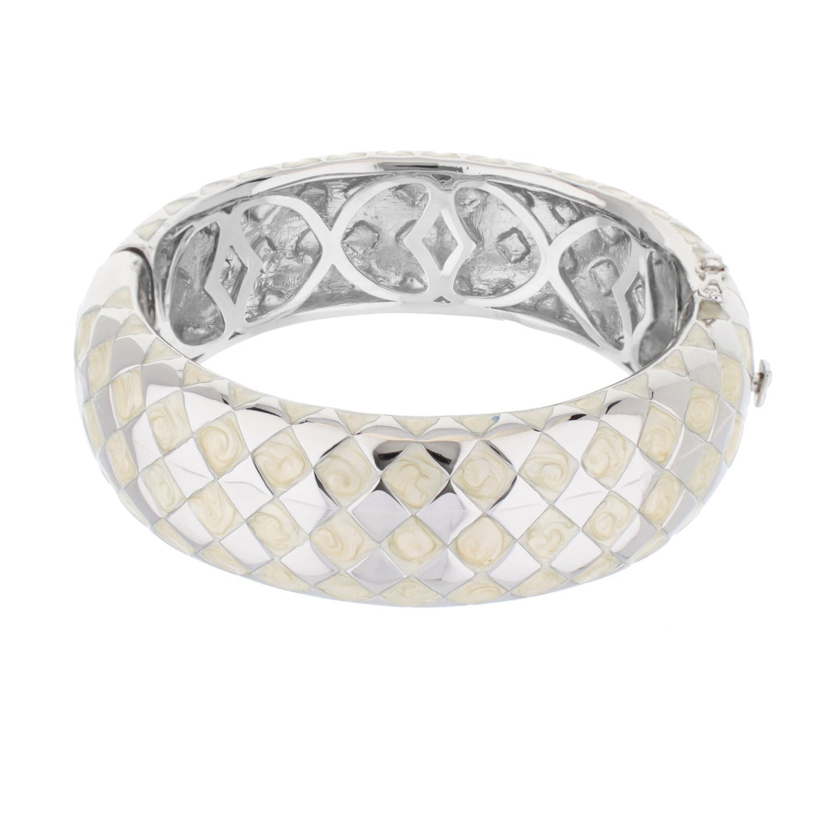Checker Chic Bangle Wide Open Lattice bracelet by Lauren G Adams with cream mosaic squares on Tampa Home & Garden Store