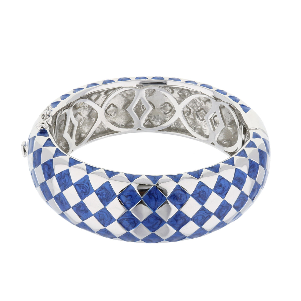 Checker Chic Bangle — Wide Open Lattice blue enamel on silver, Lauren G Adams bracelet on Tampa Home & Garden Store