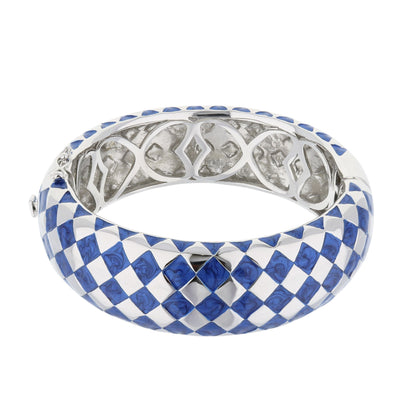 Checker Chic Bangle — Wide Open Lattice blue enamel on silver, Lauren G Adams bracelet on Tampa Home & Garden Store