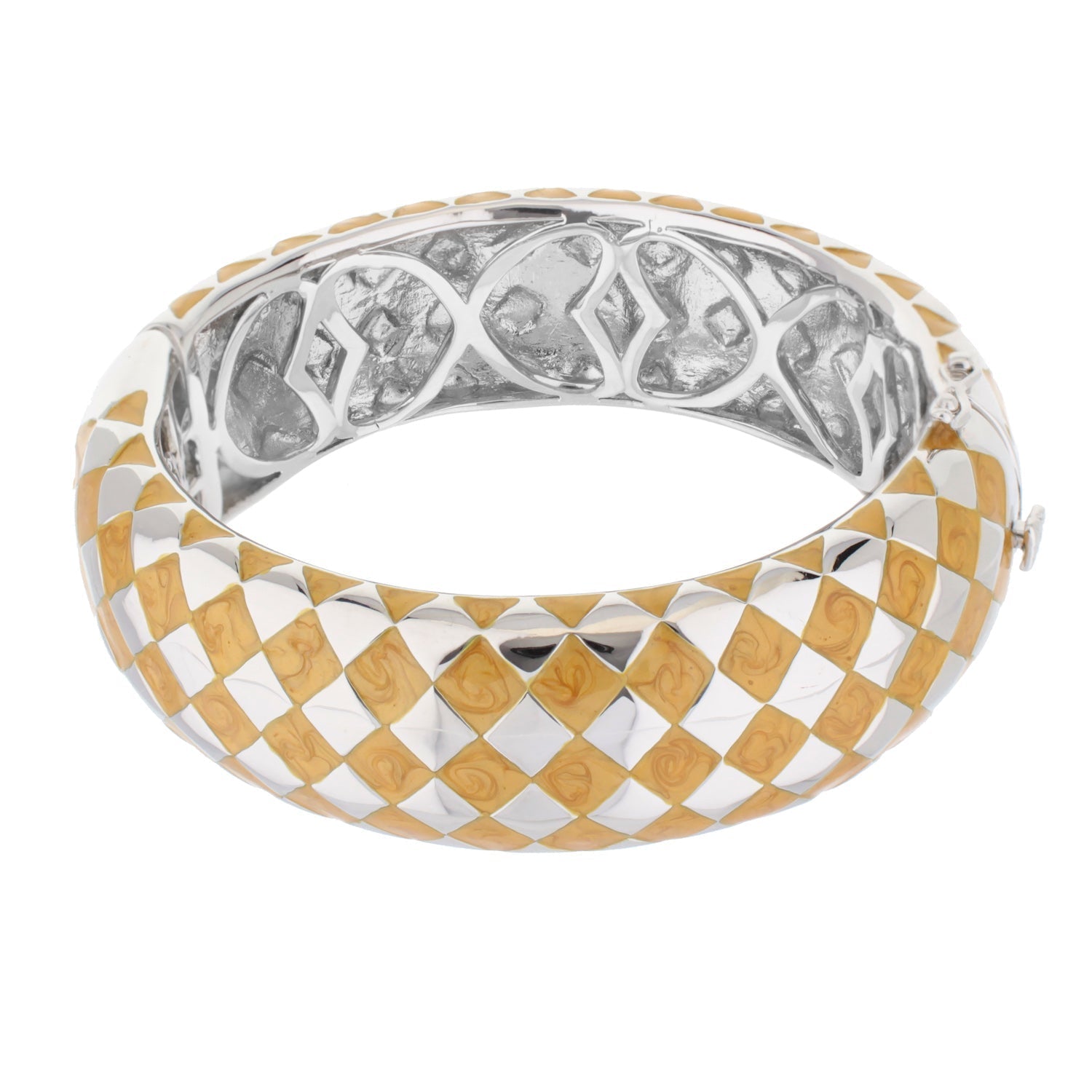 Checker Chic Bangle Wide Open Lattice two-tone gold and silver checkerboard pattern on Tampa Home & Garden Store