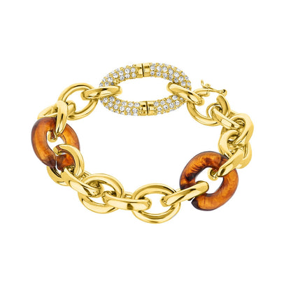 Players Club bracelet with gold chain links, tortoiseshell rings, crystal pavé centerpiece on Tampa Home & Garden Store