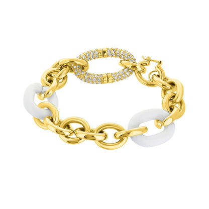 Players Club bracelet by Lauren G Adams with gold chain links white enamel, crystal ring on Tampa Home & Garden Store
