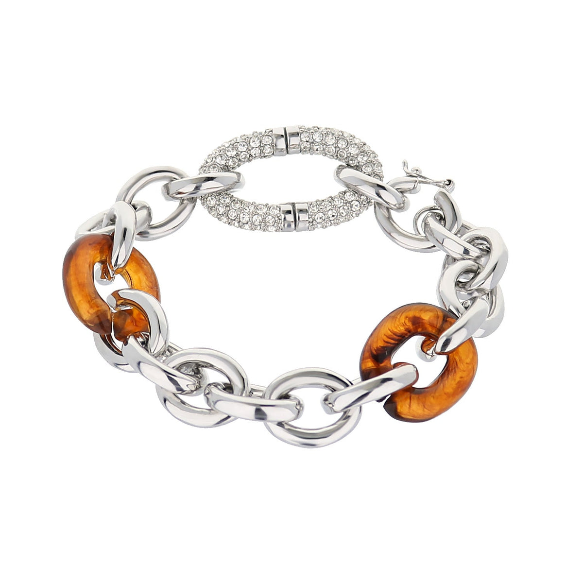 Statement bracelet by Lauren G Adams with silver-tone chain links and orange tortoise rings on Tampa Home & Garden Store