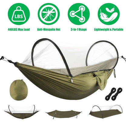 GemGear camping hammock with mosquito net, olive green, 440lbs max load, 3-in-1 portable on Tampa Home & Garden Store