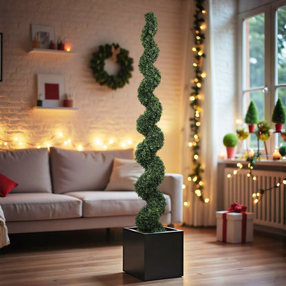 Faux spiral topiary plant in a black square pot for indoor decor by HouseOfZazla on Tampa Home & Garden Store