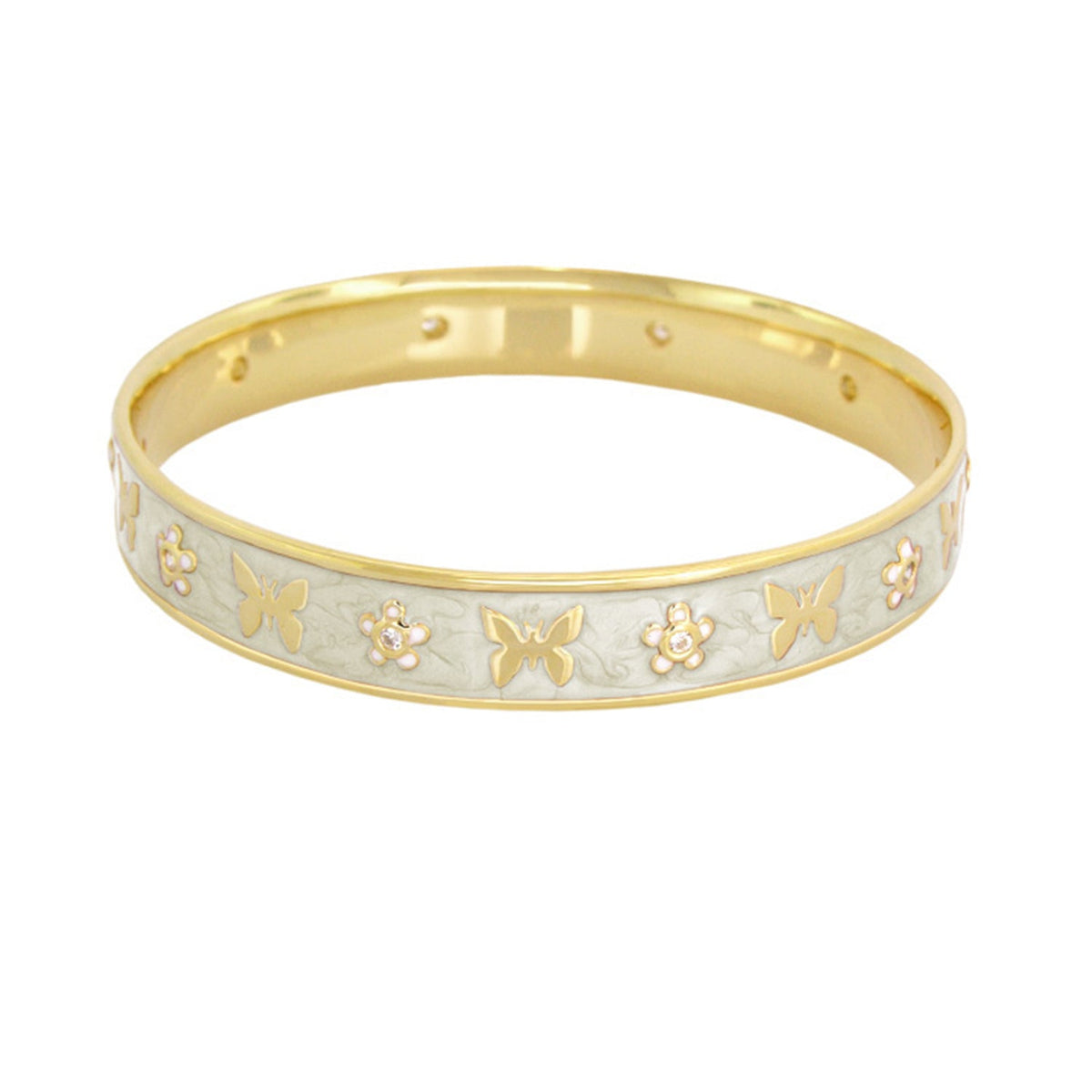 Butterfly World Bangle by Lauren G Adams, pale enamel center with butterfly motifs on Tampa Home & Garden Store