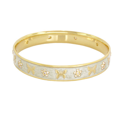 Butterfly World Bangle by Lauren G Adams, pale enamel center with butterfly motifs on Tampa Home & Garden Store