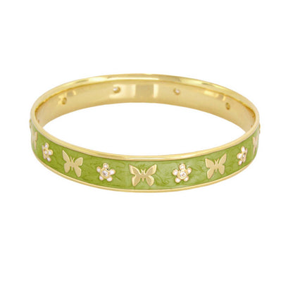 Butterfly World Bangle by Lauren G Adams, green enamel bracelet with gold butterfly motifs on Tampa Home & Garden Store