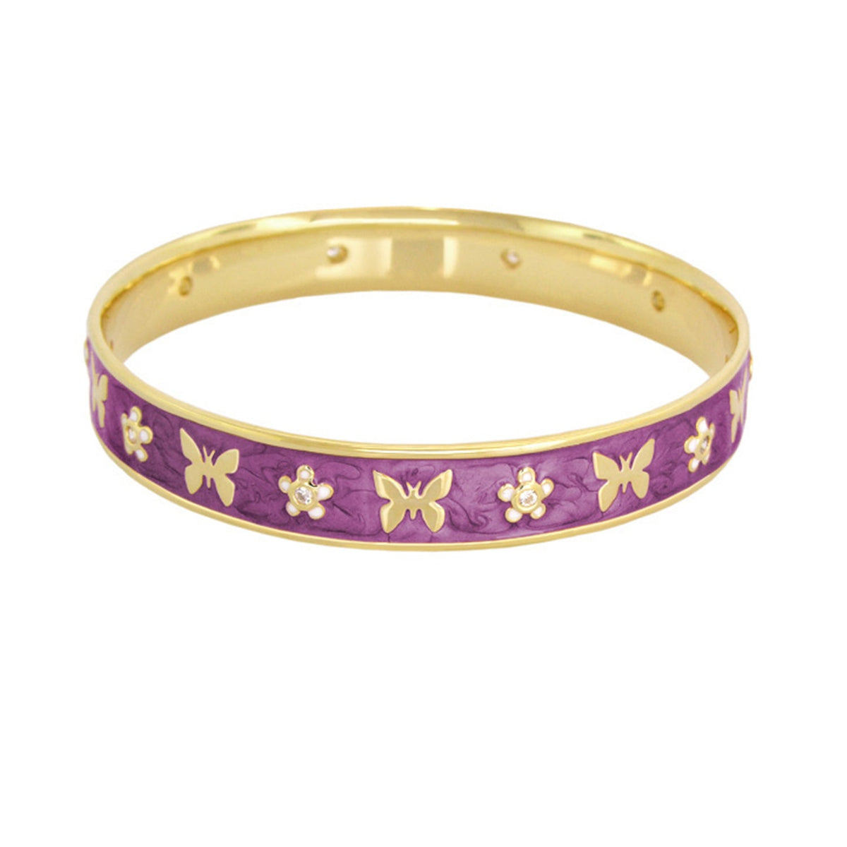 Butterfly World Bangle by Lauren G Adams, purple enamel gold-tone bracelet with butterfly accents on Tampa Home & Garden Store