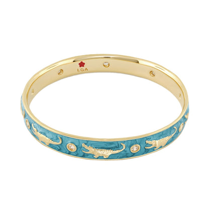 Animal Paradise Bangle Slim Crocodile turquoise enamel with gold trim by Lauren G Adams on Tampa Home & Garden Store