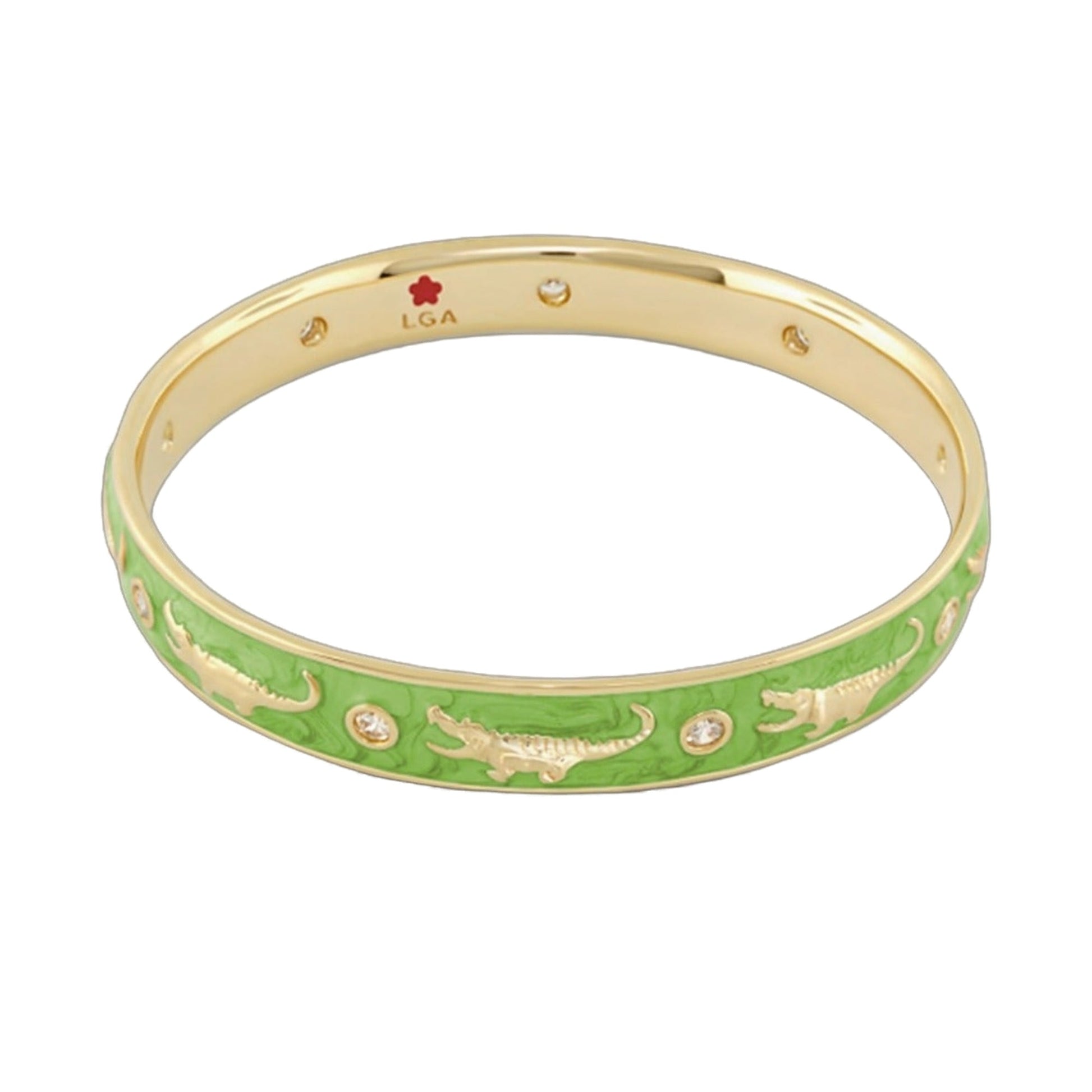 Animal Paradise Bangle Slim Crocodile bracelet in gold-tone with green enamel and LGA mark on Tampa Home & Garden Store