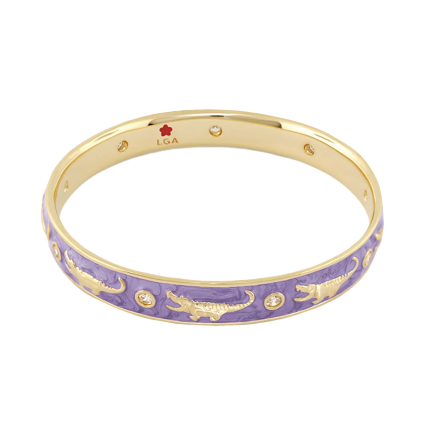 Bracelet Animal Paradise Bangle Slim Crocodile in purple enamel with gold crocodile motifs on Tampa Home & Garden Store