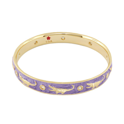 Bracelet Animal Paradise Bangle Slim Crocodile in purple enamel with gold crocodile motifs on Tampa Home & Garden Store
