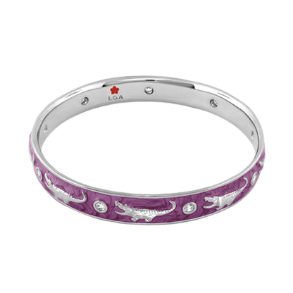 Animal Paradise Bangle by Lauren G Adams, purple enamel with crocodile motifs on Tampa Home & Garden Store