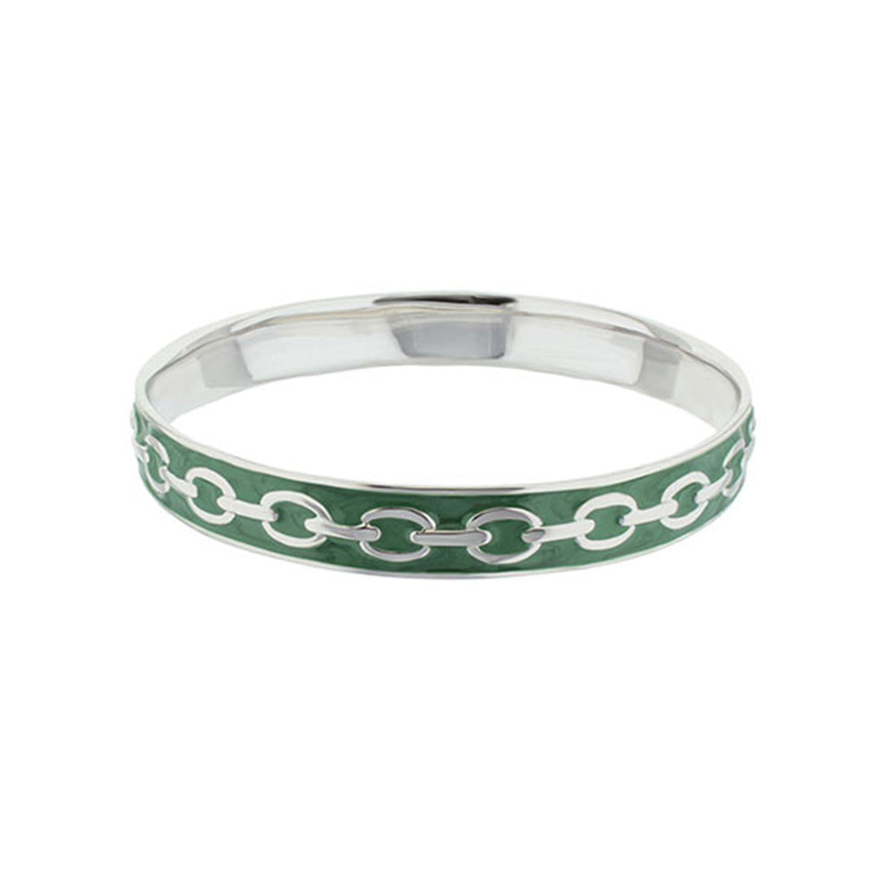 Lauren G Adams Laguna Links Bangle slipon bracelet with green enamel inlay and cable chain on Tampa Home & Garden Store