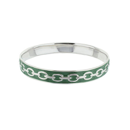 Lauren G Adams Laguna Links Bangle slipon bracelet with green enamel inlay and cable chain on Tampa Home & Garden Store