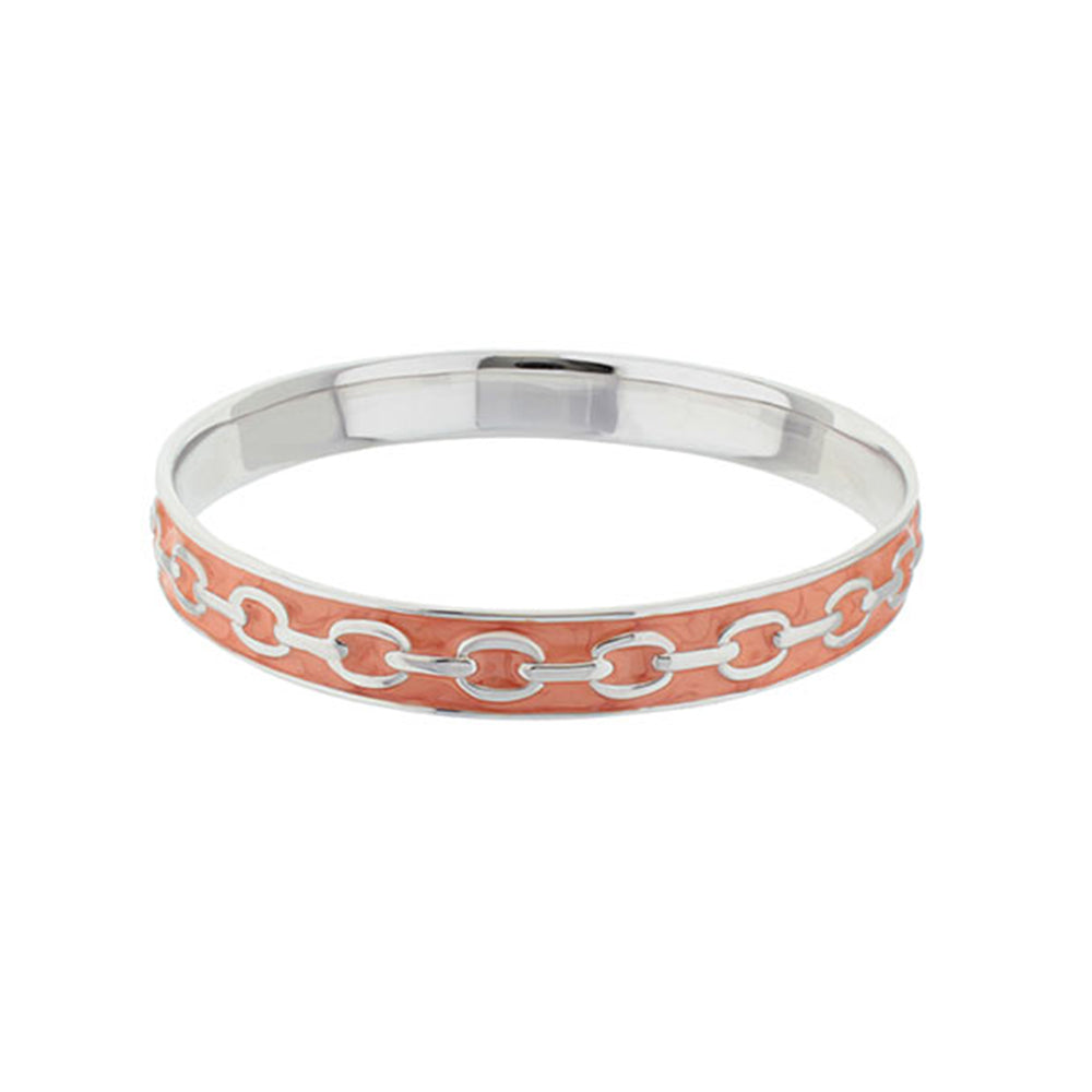 Laguna Links Bangle Cable Chain Inlay coral orange with silver-tone band by Lauren G Adams on Tampa Home & Garden Store