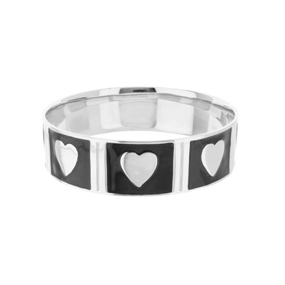 Lots of Love Bangle by Lauren G Adams, silver slip-on bracelet with heart enamel panels on Tampa Home & Garden Store