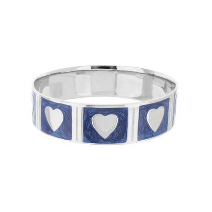Lots of Love Bangle by Lauren G Adams, silver bracelet with blue enamel heart panels on Tampa Home & Garden Store