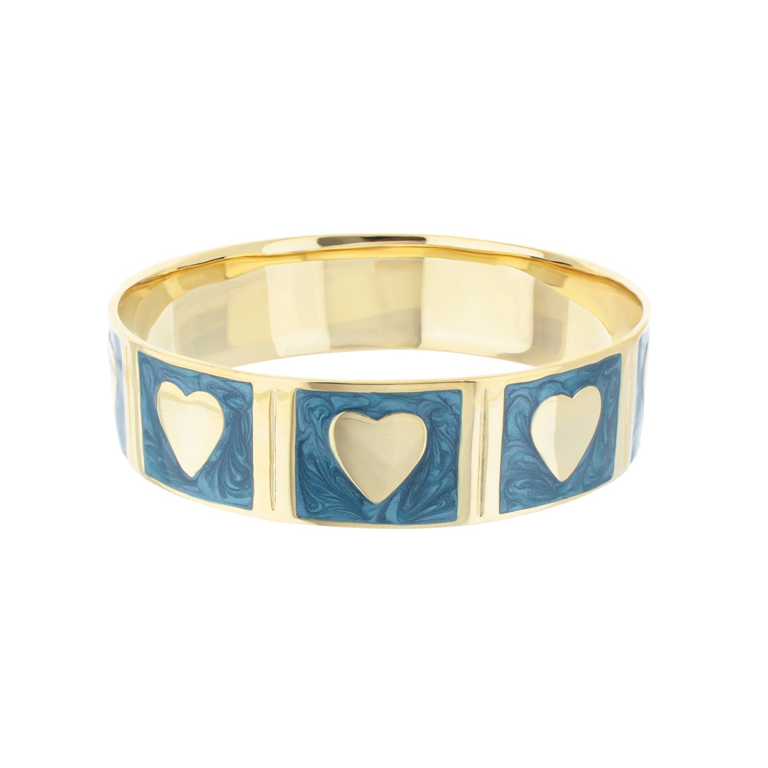 Lots of Love Bangle gold-tone slip-on bracelet with blue enamel heart panels Lauren G Adams on Tampa Home & Garden Store