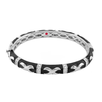 Elegant Hugs Bangle Wide Contrast X black enamel with silver links and crystal accents LGA logo on Tampa Home & Garden Store
