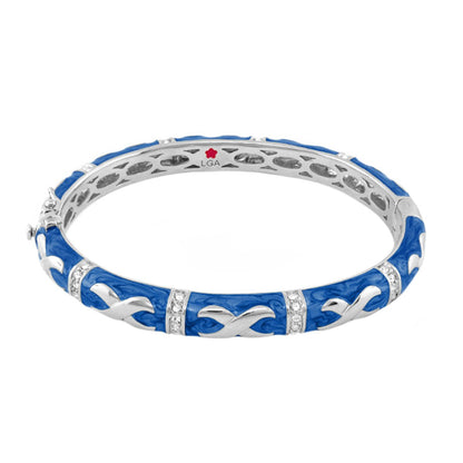 Elegant Hugs Bangle by Lauren G Adams, blue enamel with silver hug links and crystal accents on Tampa Home & Garden Store
