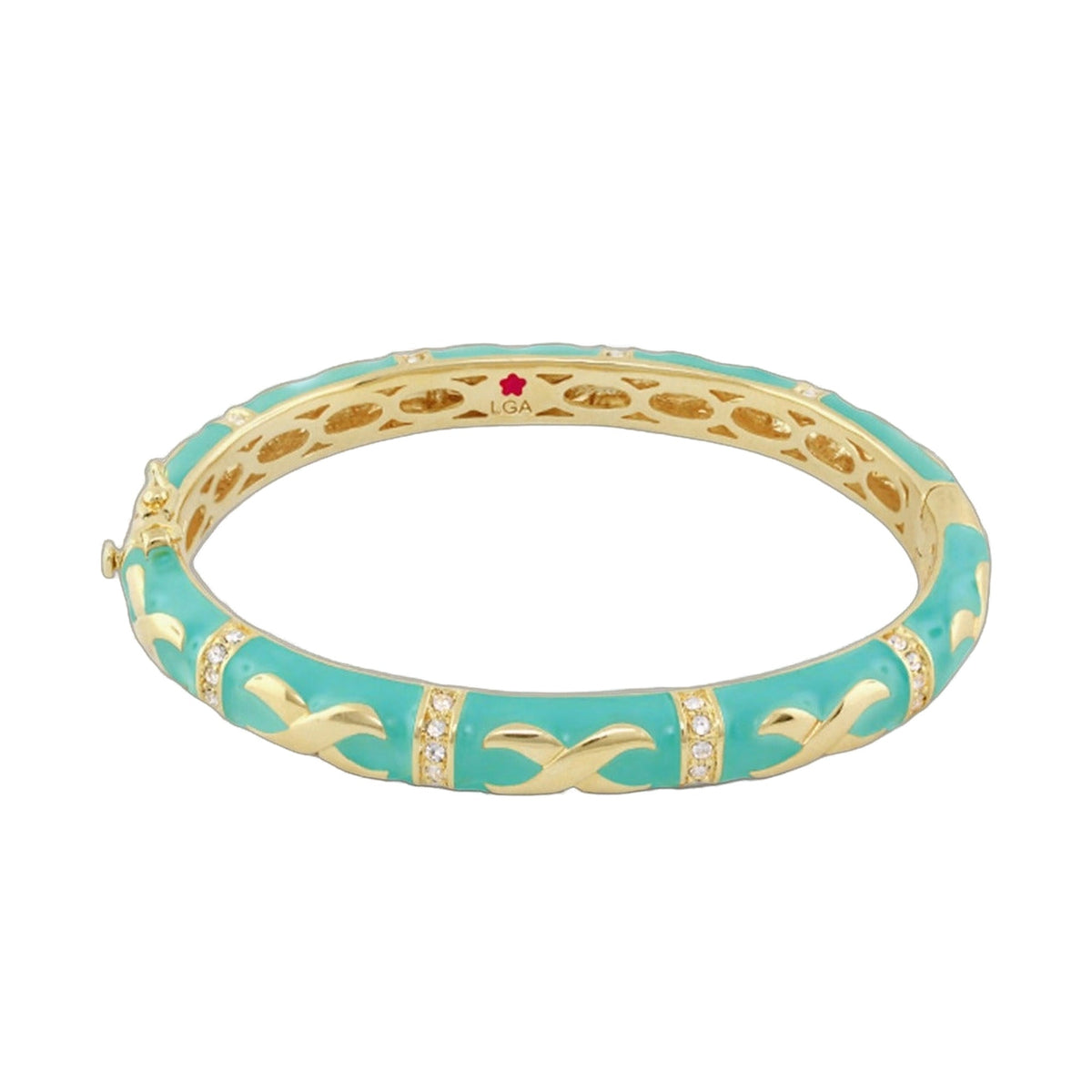 Elegant Hugs Bangle Wide Contrast X turquoise enamel gold-tone accents by Lauren G Adams on Tampa Home & Garden Store