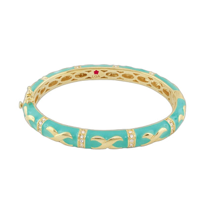 Elegant Hugs Bangle Wide Contrast X turquoise enamel gold-tone accents by Lauren G Adams on Tampa Home & Garden Store