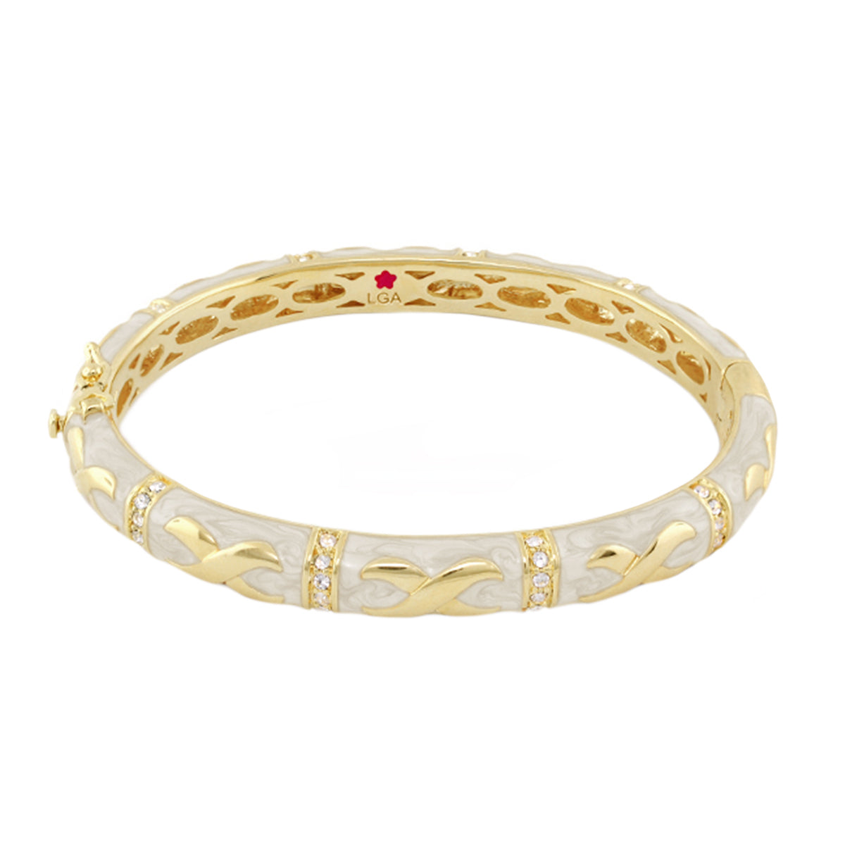 Elegant Hugs Bangle Lauren G Adams, two-tone gold and white enamel bracelet with crystals on Tampa Home & Garden Store