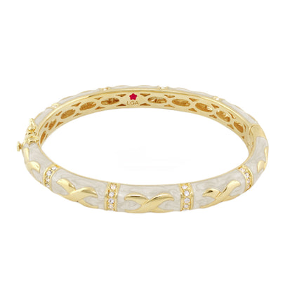 Elegant Hugs Bangle Lauren G Adams, two-tone gold and white enamel bracelet with crystals on Tampa Home & Garden Store