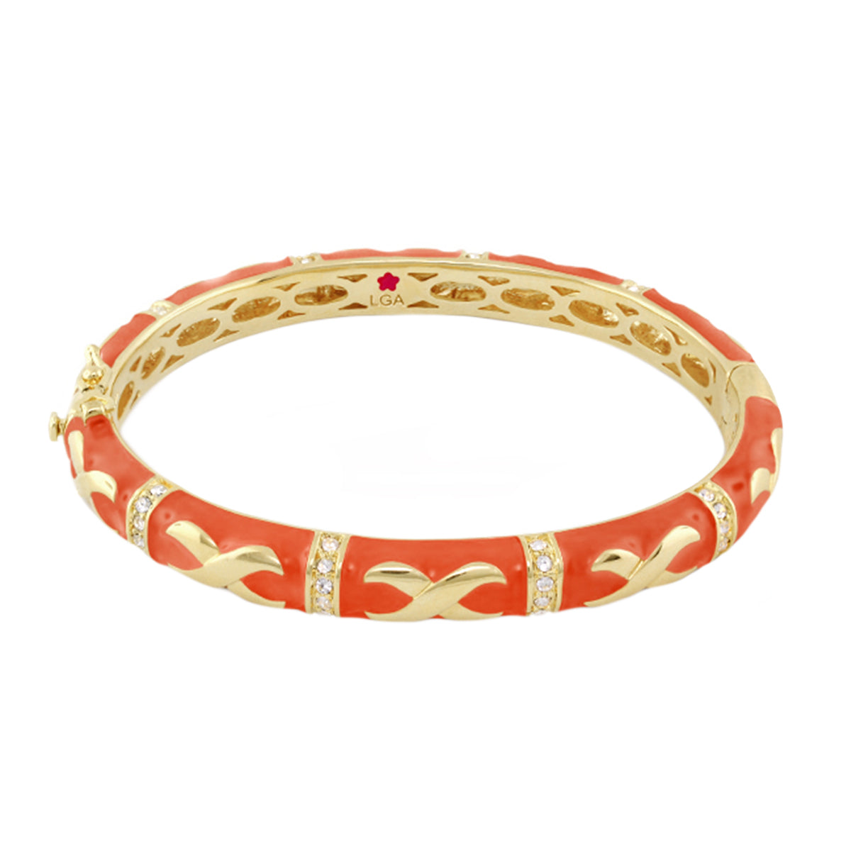 Elegant Hugs Bangle Contrast X coral enamel gold hug links with crystals by Lauren G Adams on Tampa Home & Garden Store