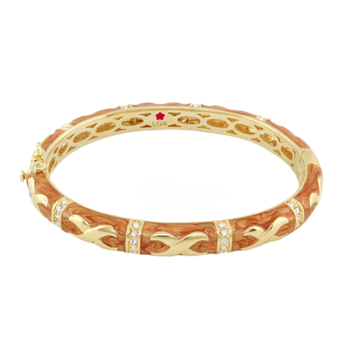 Elegant Hugs Bangle Wide Contrast X bracelet by Lauren G Adams, orange enamel links on Tampa Home & Garden Store