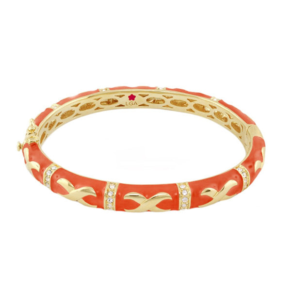 Elegant Hugs Bangle Wide coral enamel gold-tone links with crystal accents Lauren G Adams on Tampa Home & Garden Store