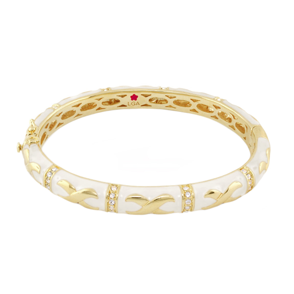 Elegant Hugs Bangle Wide Contrast X bracelet in gold with white enamel by Lauren G Adams on Tampa Home & Garden Store