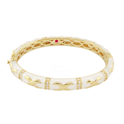 Elegant Hugs Bangle Wide Contrast X bracelet in gold with white enamel by Lauren G Adams on Tampa Home & Garden Store