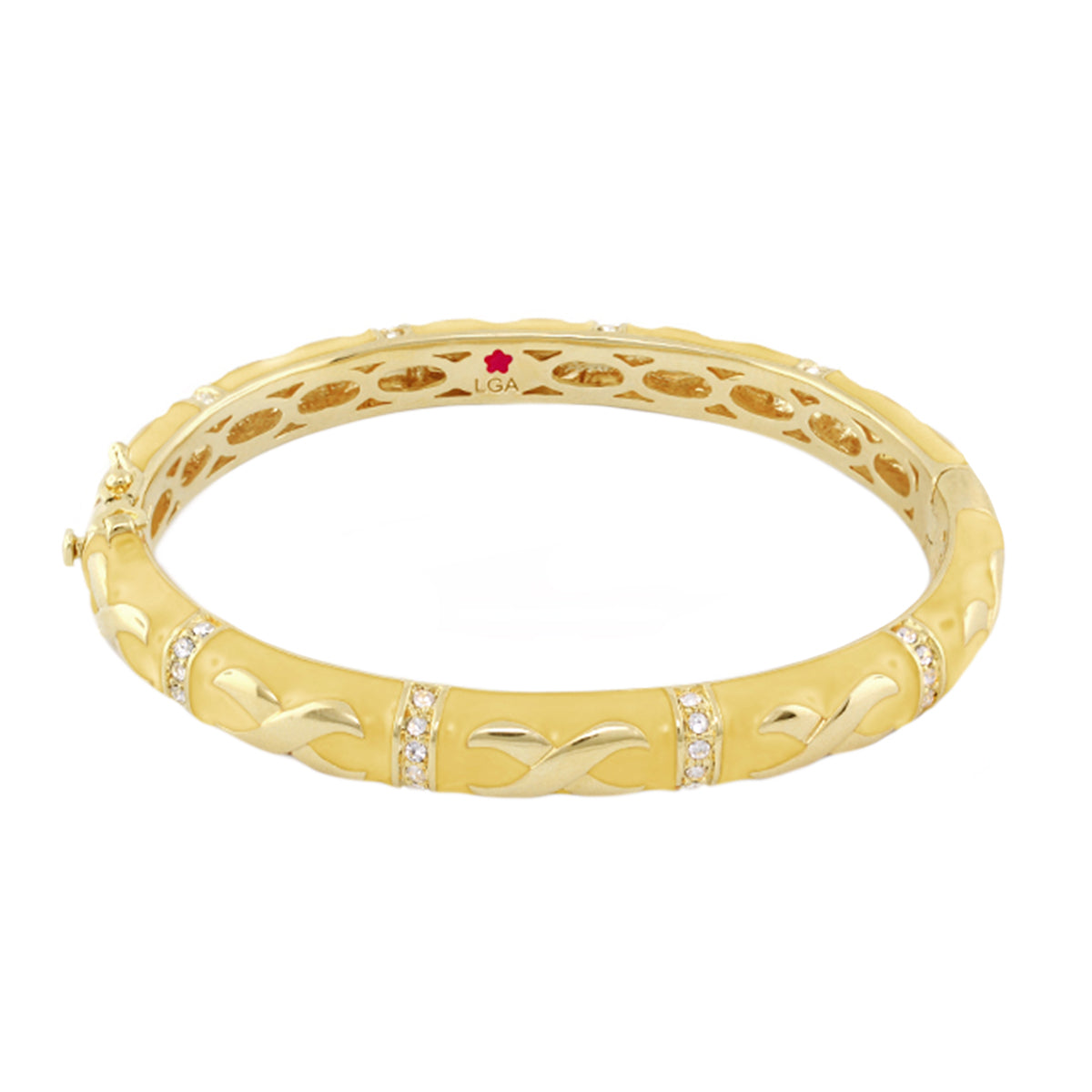 Elegant Hugs Bangle Wide Contrast X by Lauren G Adams, gold-tone bracelet with crystal segments on Tampa Home & Garden Store