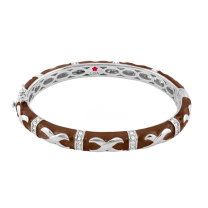 Elegant Hugs Bangle Wide Contrast X by LGA, two-tone silver and brown with pavé crystals on Tampa Home & Garden Store