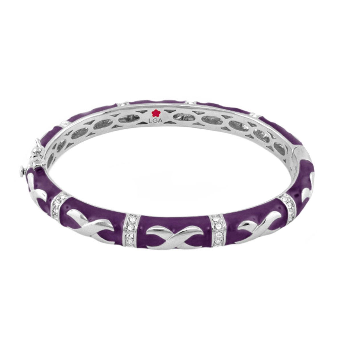 Elegant Hugs Bangle Wide Contrast X purple enamel with silver links and pavé crystals LGA on Tampa Home & Garden Store