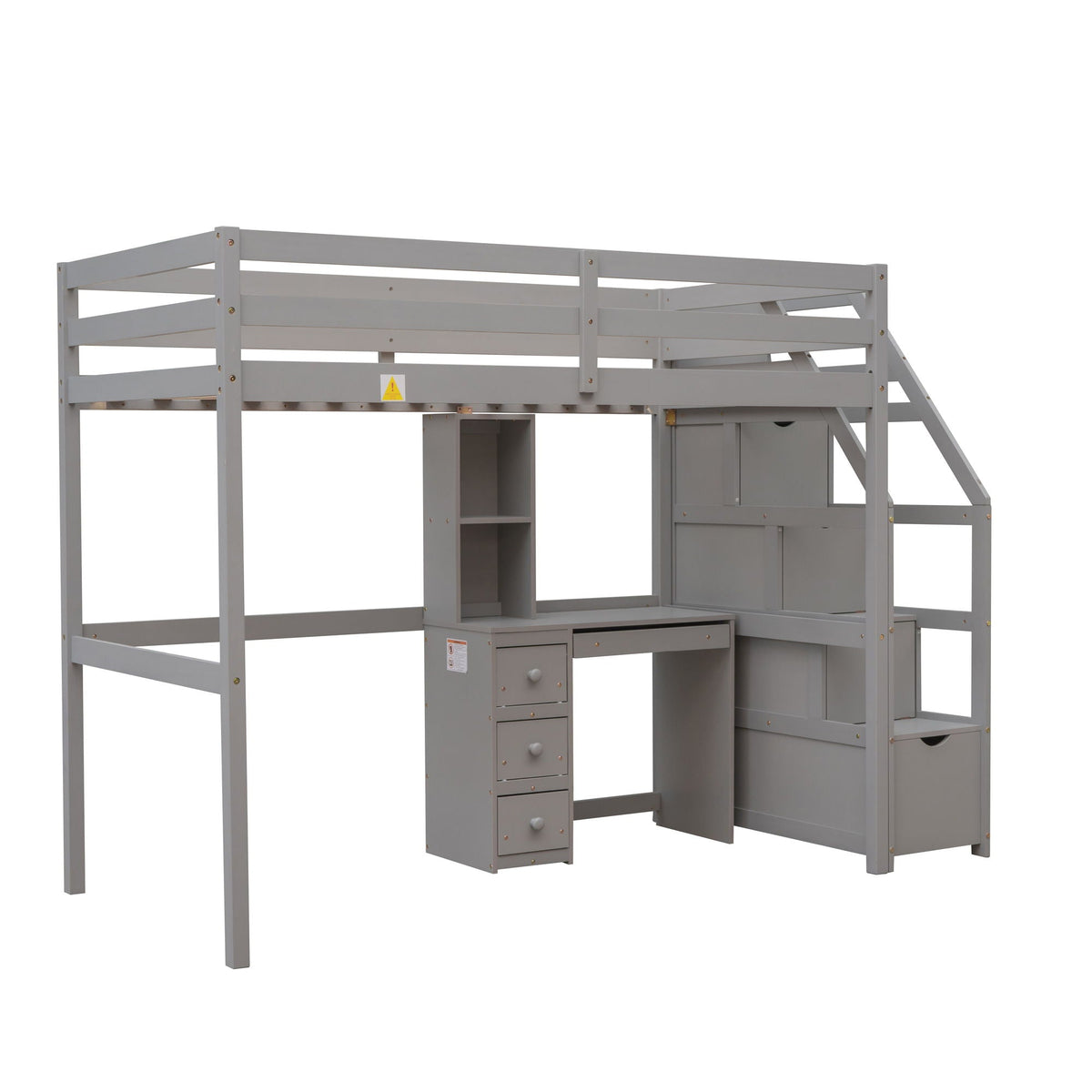Loft bed with standalone bed, grey wood frame, storage staircase, desk and drawers HouseOfZazla on Tampa Home & Garden Store