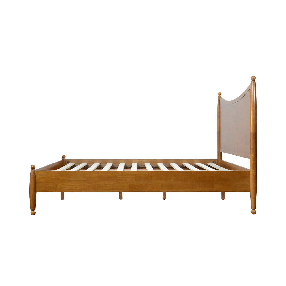Queen size solid wood platform bed frame by HouseOfZazla in warm honey finish with slats on Tampa Home & Garden Store