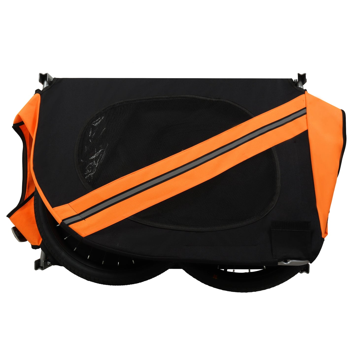 Large folding dog bike trailer by HouseOfZazla, black with orange reflective stripes and mesh on Tampa Home & Garden Store