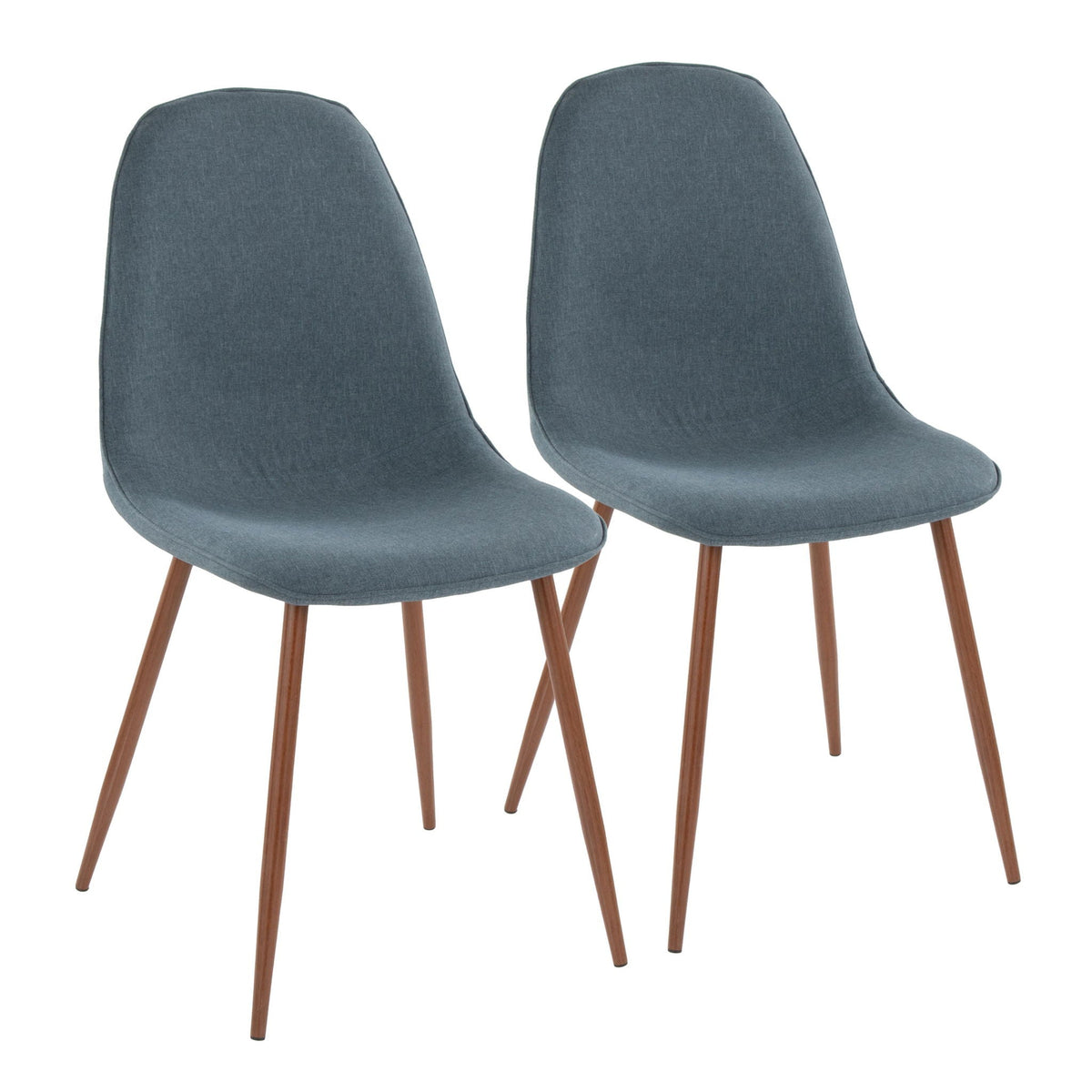 Pebble mid-century dining chair set with upholstered blue-gray seats and wooden legs on Tampa Home & Garden Store