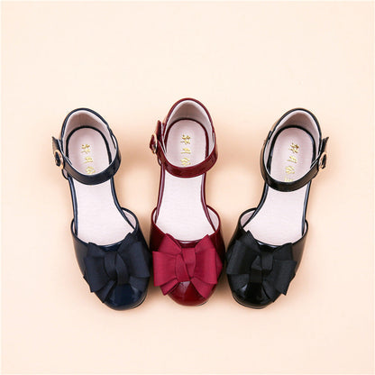 Big kids' Velcro patent leather shoes with bows in navy, burgundy, black; 3pk by My Store on Tampa Home & Garden Store