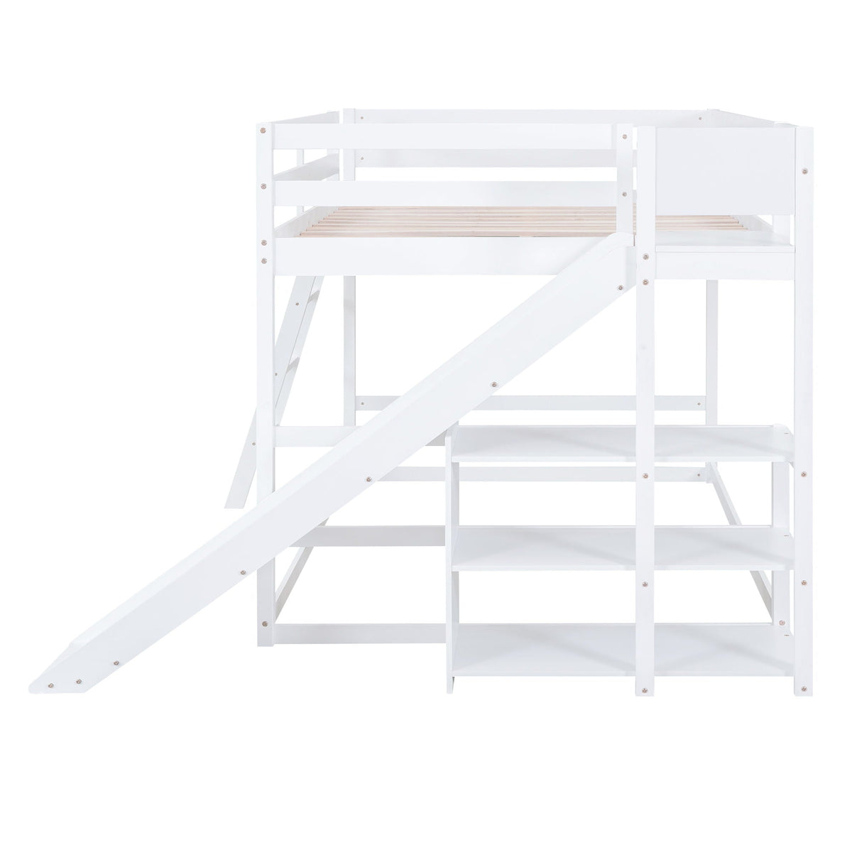 Bunk bed with ladder, slide, and shelves in white pine by HouseOfZazla on Tampa Home & Garden Store