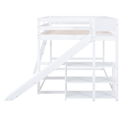Bunk bed with ladder, slide, and shelves in white pine by HouseOfZazla on Tampa Home & Garden Store